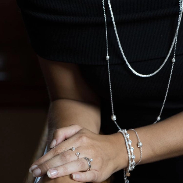 Pearl Long Chain Neck Silver -CU Jewellery - Snabb frakt & paketinslagning - Nordicspectra.se