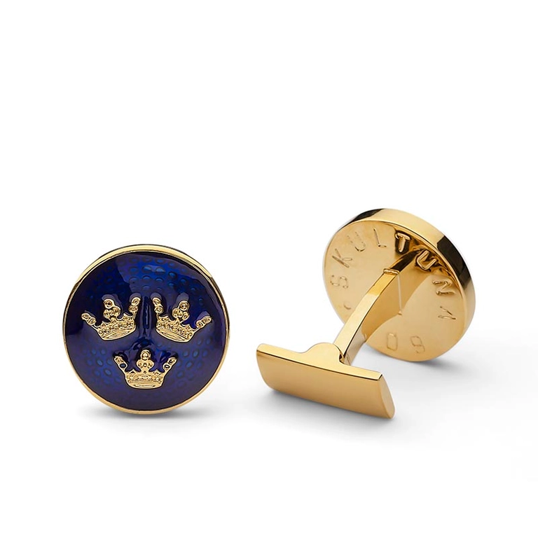 Manschettknappar Tre Kronor Guld Royal Blue - Skultuna - Snabb frakt & paketinslagning - Nordicspectra.se