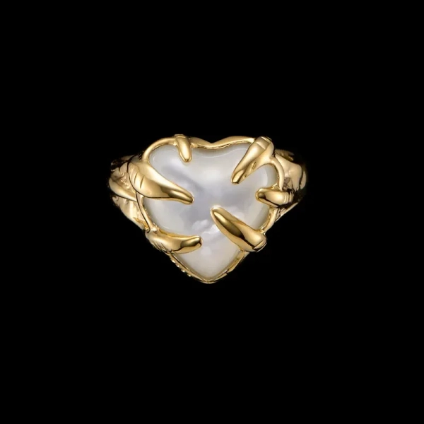 Ring „Acht der Stäbe“ aus 18-karätig vergoldetem Silber mit Perlmutt