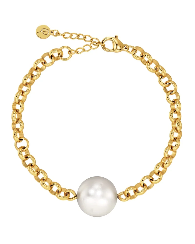 Armband med 14K guldpläterad ärtkedja och stor pärlemorpärla