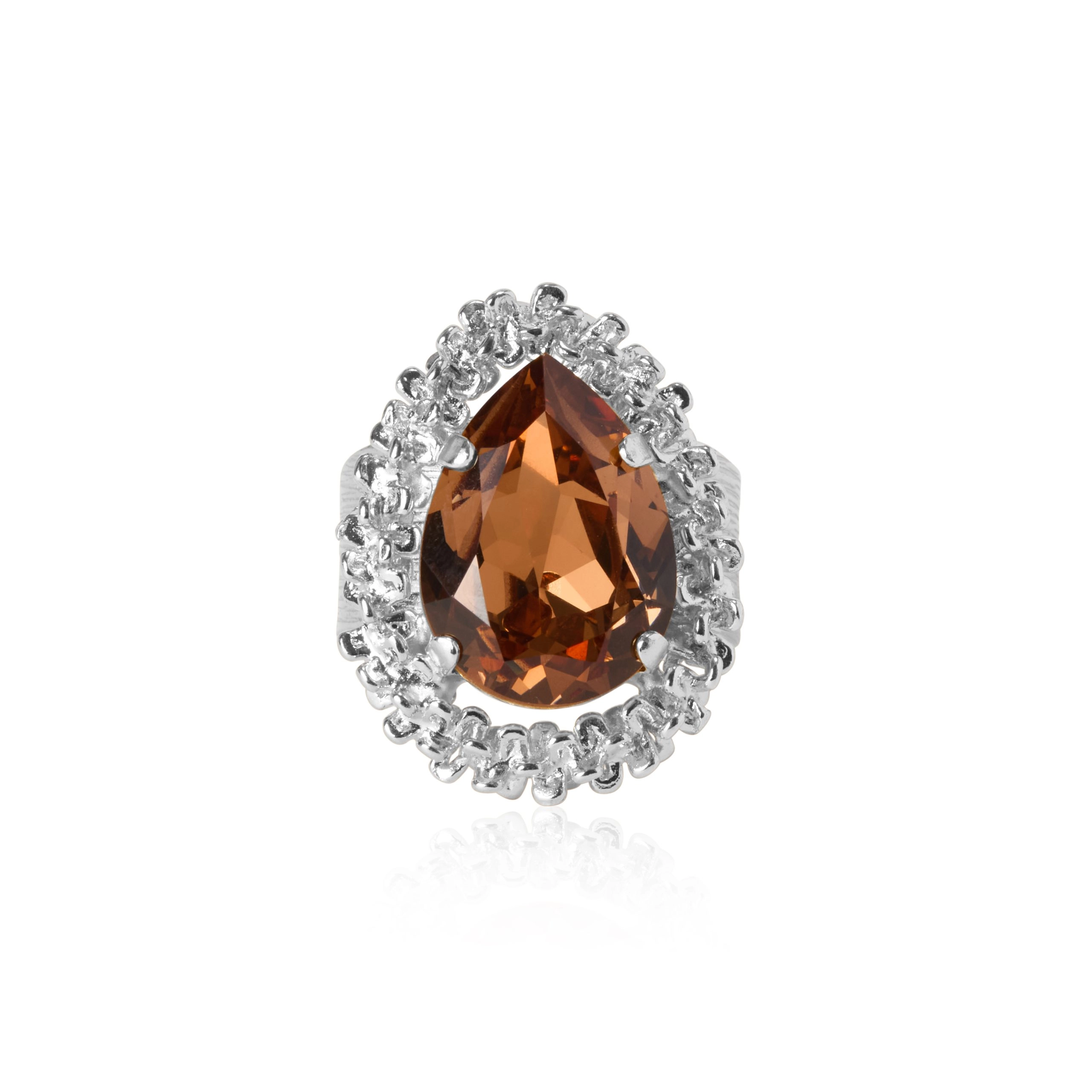 Caroline Svedbom - Classic Gemma Ring Rhodium Recreated Light Smoked Topaz