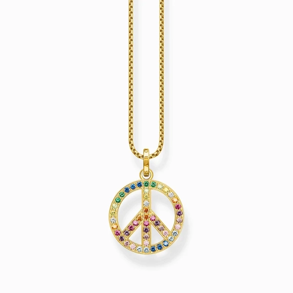 Halsband med Fredstecken och Färgglada Stenar Guld - Thomas Sabo - Snabb leverans & paketinslagning - Nordic Spectra
