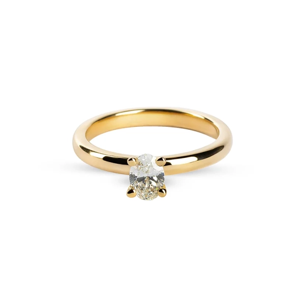 50 ct Gold – eleganter Ring aus 18-karätigem Gold mit ovalem Brillanten in klassischer Krappenfassung.