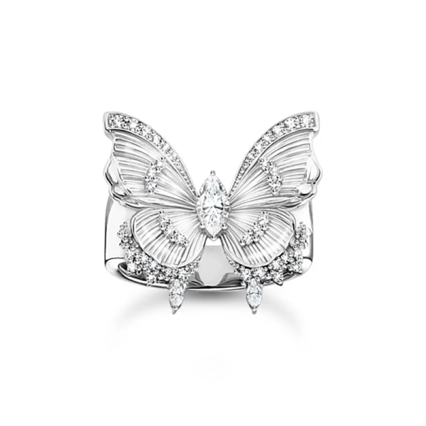 Glittrande Fjäril Cocktailring i återvunnet 925 silver med vita zirkoniastenar