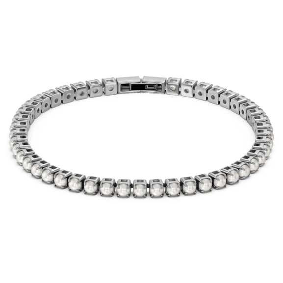 Elegant multiarmband i polerat stål med små metallpärlor