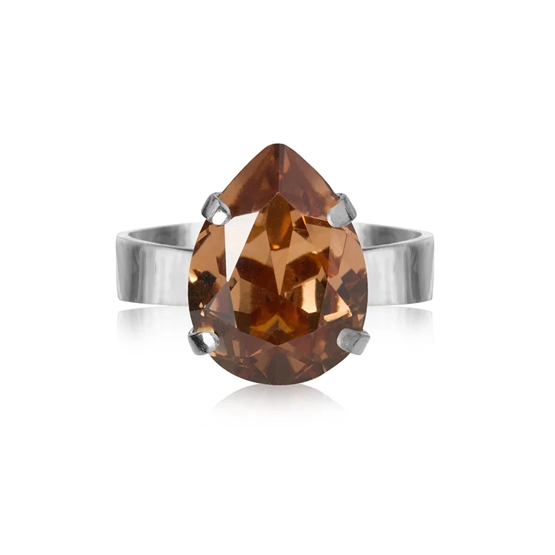 Caroline Svedbom - Mini Drop Ring Rhodium Recreated Light Smoked Topaz