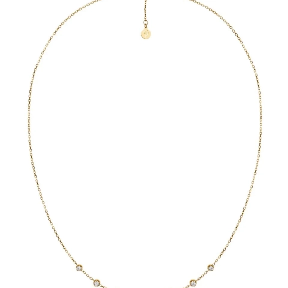 Guldpläterat halsband från Edblad med fyra gnistrande cubic zirconia-stenar i olika storlekar på en tunn kedja.