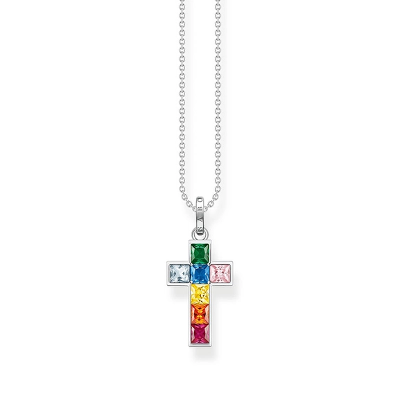 Kette Kreuz Bunte Steine Silber von Thomas Sabo, Schneller Versand - Nordicspectra.de