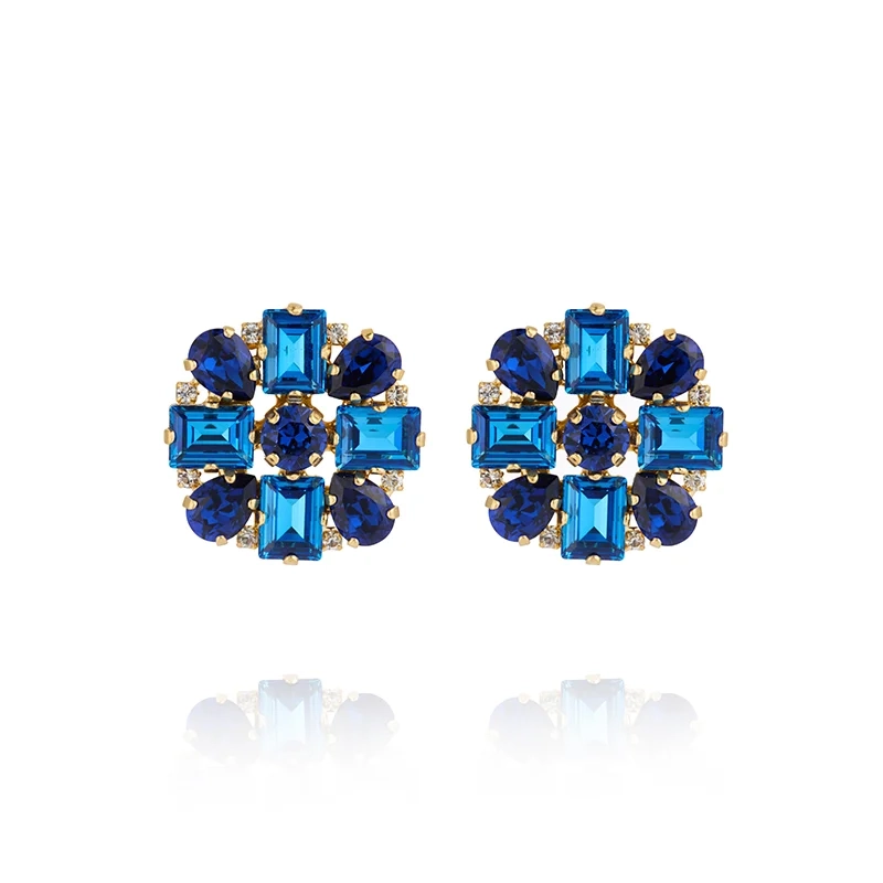 Caroline Svedbom - Diora Statement Earrings Gold Recreated Blue Combo