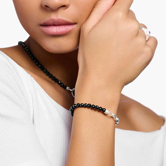Charm bracelet with black onyx beads and chain links silver - Thomas Sabo - Suuri valikoima & ilmainen lahjapaketointi - Nordicspectra.fi