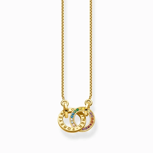 Kette Together mit zwei Ringen bunten Steinen vergoldet - Thomas Sabo - Nordic Spectra