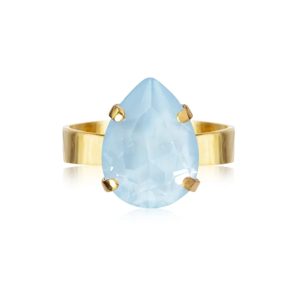 Guldpläterad justerbar ring med ljusblå droppformad Swarovski-kristall från Caroline Svedbom