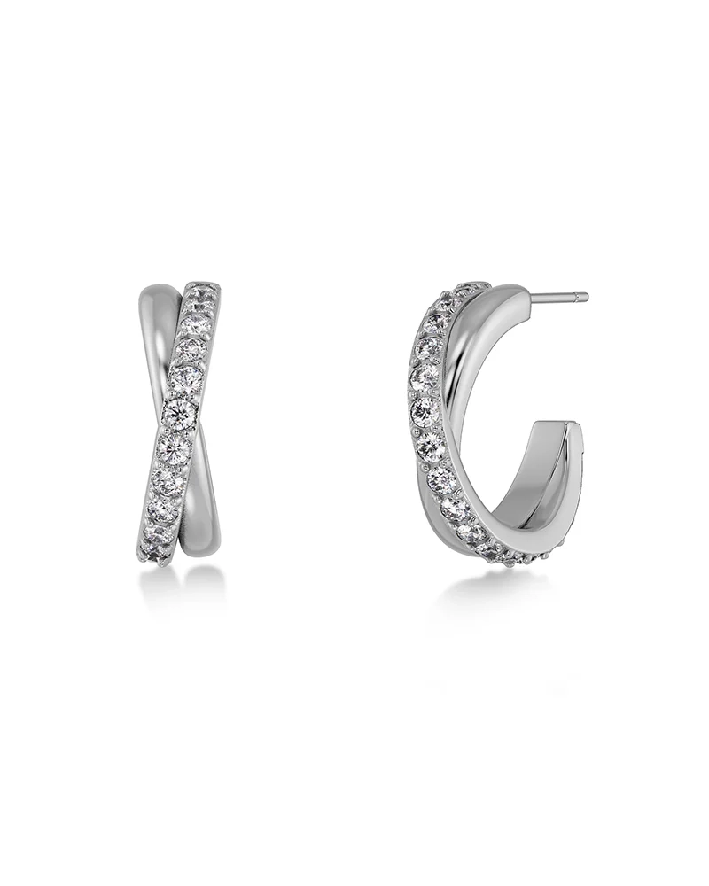 Eleganta Twin Hoops örhängen i sterling silver med gnistrande cubic zirconia och slät design