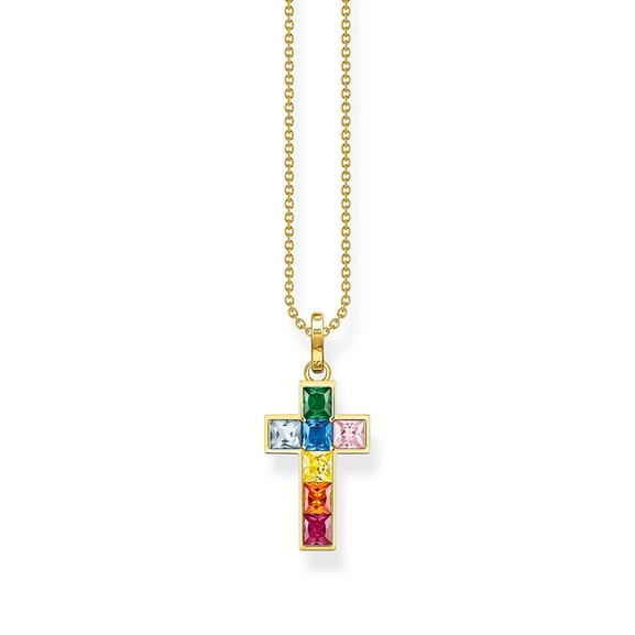 Kette Kreuz Bunte Steine Gold von Thomas Sabo, Schneller Versand - Nordicspectra.de