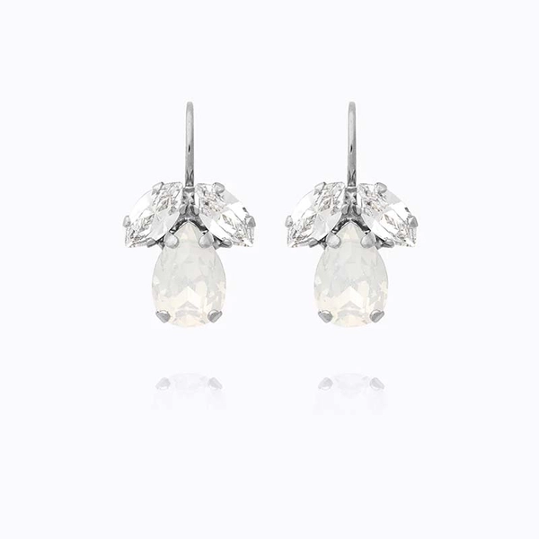 Petite Timo Clasp Earrings Rhodium White Opal + Crystal