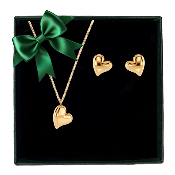 Amorina presentset med halsband och örhängen i 14K guldpläterat stål