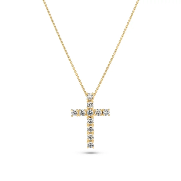 Alba Croce Necklace i 14K guld med ett gnistrande kors och syntetiska diamanter