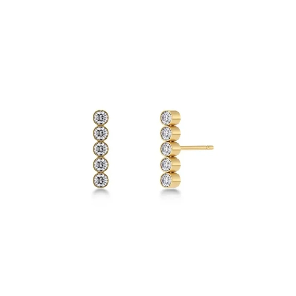 Twiggy-studsörhängen i 14K guldpläterat stål med fem cubic zirconia-stenar
