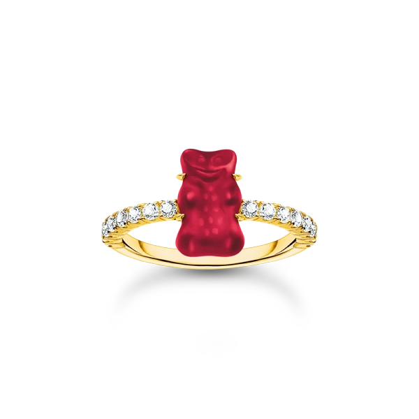 Ring mit rotem Mini-Goldbären und Steinen vergoldet - Thomas Sabo - Nordic Spectra