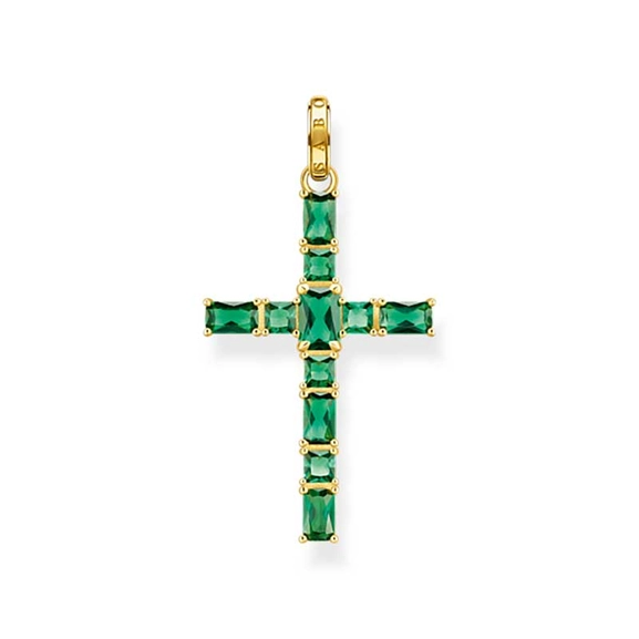 Anhänger Kreuz mit grünen Steinen vergoldet von Thomas Sabo, Schneller Versand - Nordicspectra.de