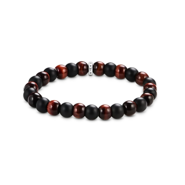 Kularmband Obsidian & Röd Tigeröga med obsidian och röda tigerögonpärlor