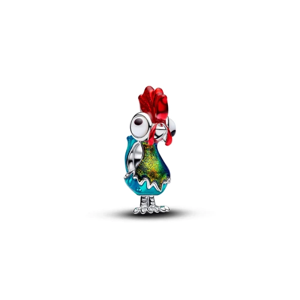 Disney Heihei Charm von Pandora aus Silber mit farbenfrohem Muranoglas und handbemalter Emaille