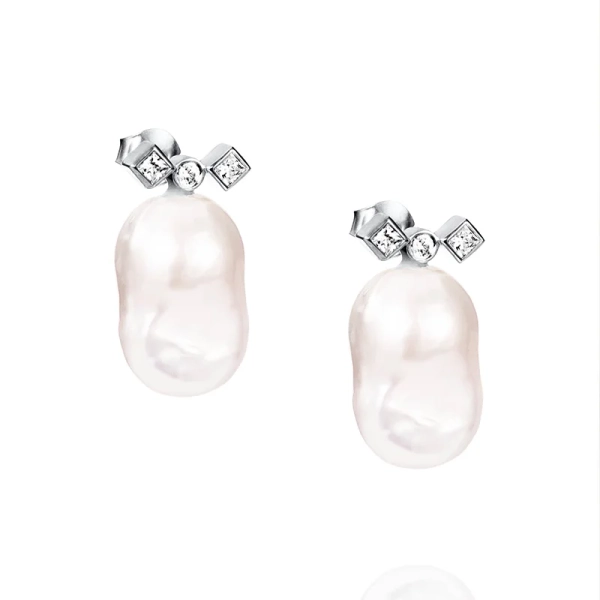 Twinkle & Unique Ear White Gold örhängen i 18K vitguld med diamanter och barocka sötvattenpärlor
