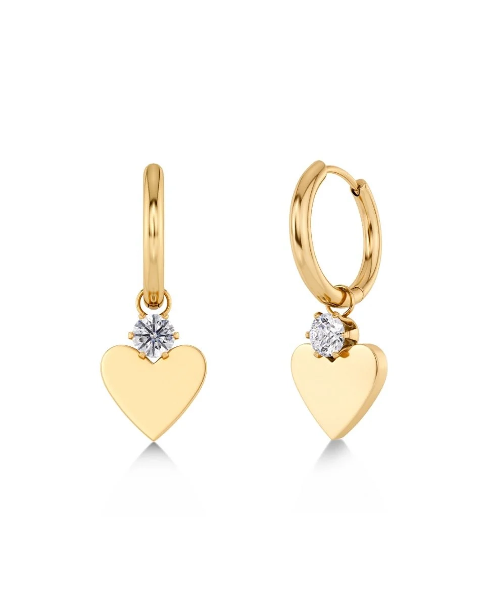 Guldpläterade hoops med avtagbart hjärthänge och gnistrande sten