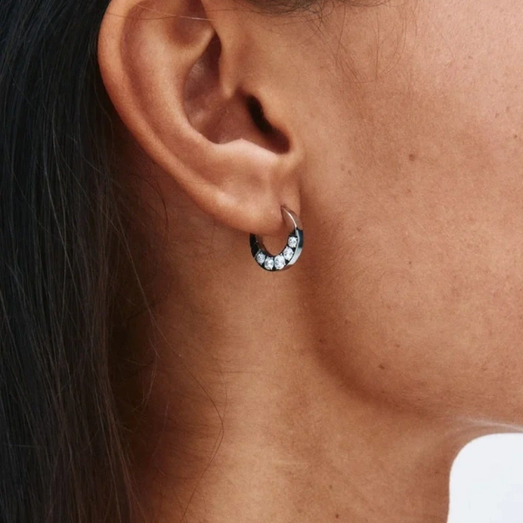 små eleganta örhängen i stål med cubic zirconia