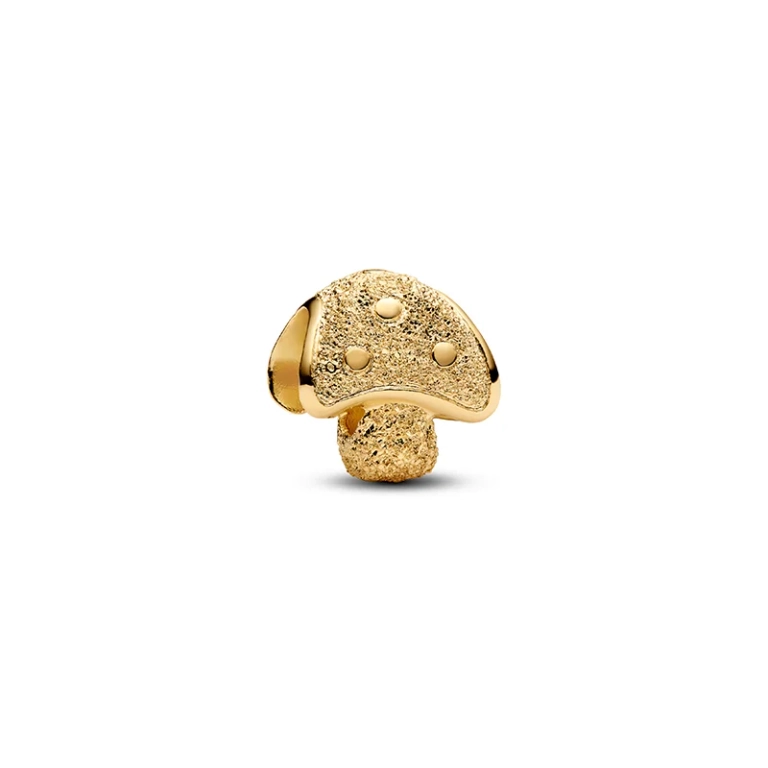 Vergoldeter Pilz-Charm mit diamantbesetzter Struktur und polierten Punkten