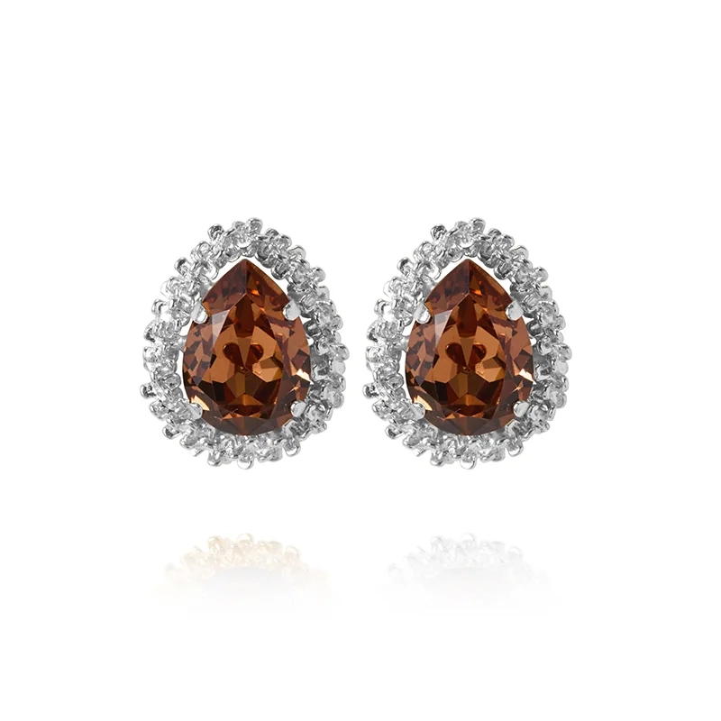 Caroline Svedbom - Classic Gemma Earrings Rhodium Recreated Light Smoked Topaz