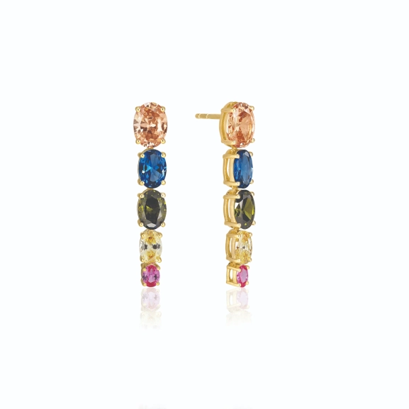 Ellisse Lungo Cinque Örhängen Mix Guld från Sif Jakobs i 18K guldpläterat silver med gnistrande cubic zirconia-stenar.