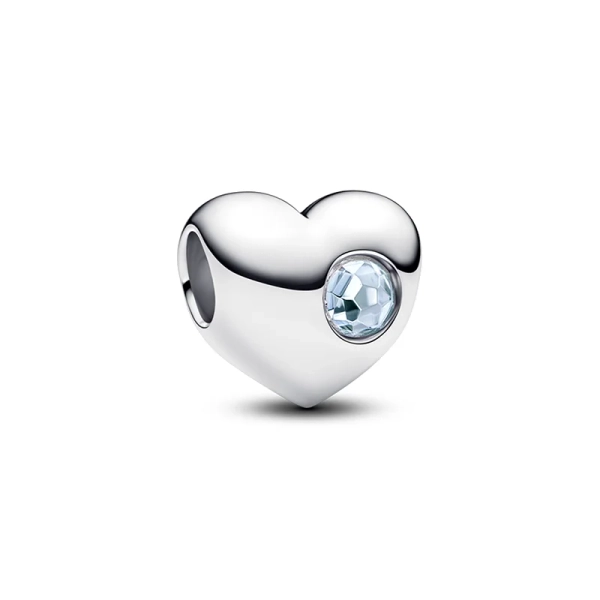 Månadssten Mars Hjärtberlock i silver med klar kristall i blå toner