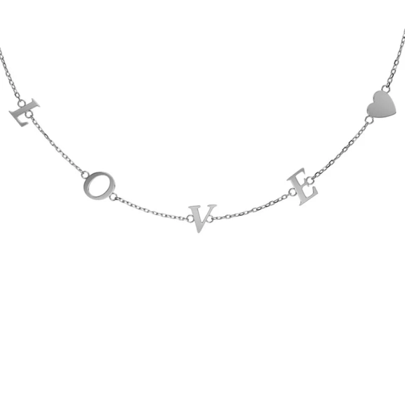 Love Note Necklace i blankt rostfritt stål med bokstäverna L