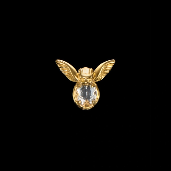 Tiny Gargoyle Ear Stud Clear Quartz Gold