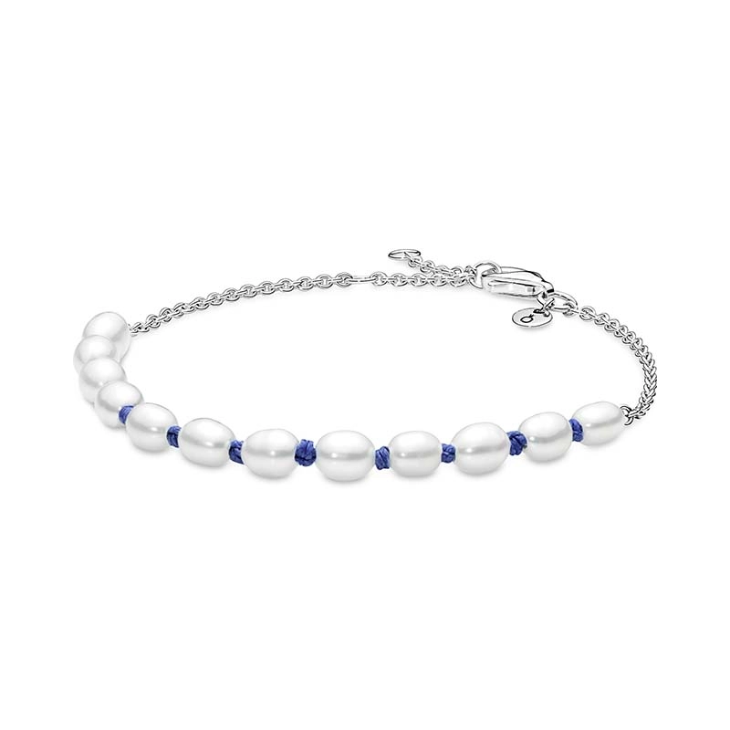 PANDORA - Freshwater Cultured Pearl Blue Cord Chain Bracelet