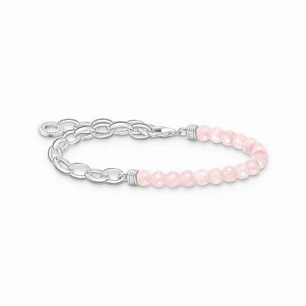 Charm bracelet with beads of rose quartz and chain links silver - Thomas Sabo - Suuri valikoima & ilmainen lahjapaketointi - Nordicspectra.fi