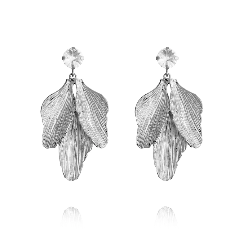 Caroline Svedbom - Golden Leaf Earrings Rhodium Crystal