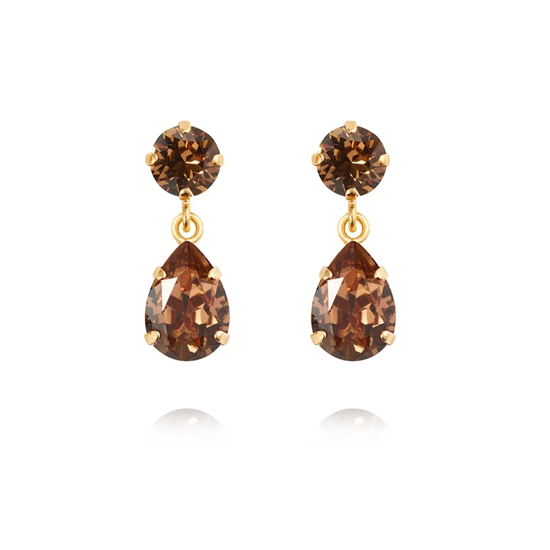 Caroline Svedbom - Mini Drop Earrings Gold Recreated Light Smoked Topaz