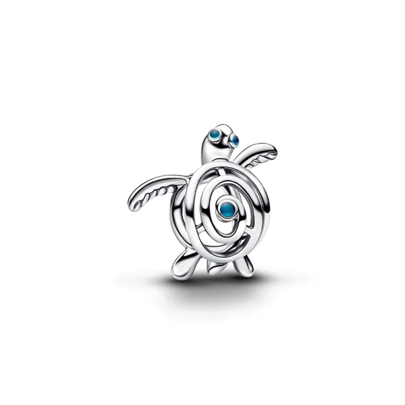 Pandora-Charm „Schildkröte“ aus Silber mit türkisfarbenen Augen und schimmerndem Panzer