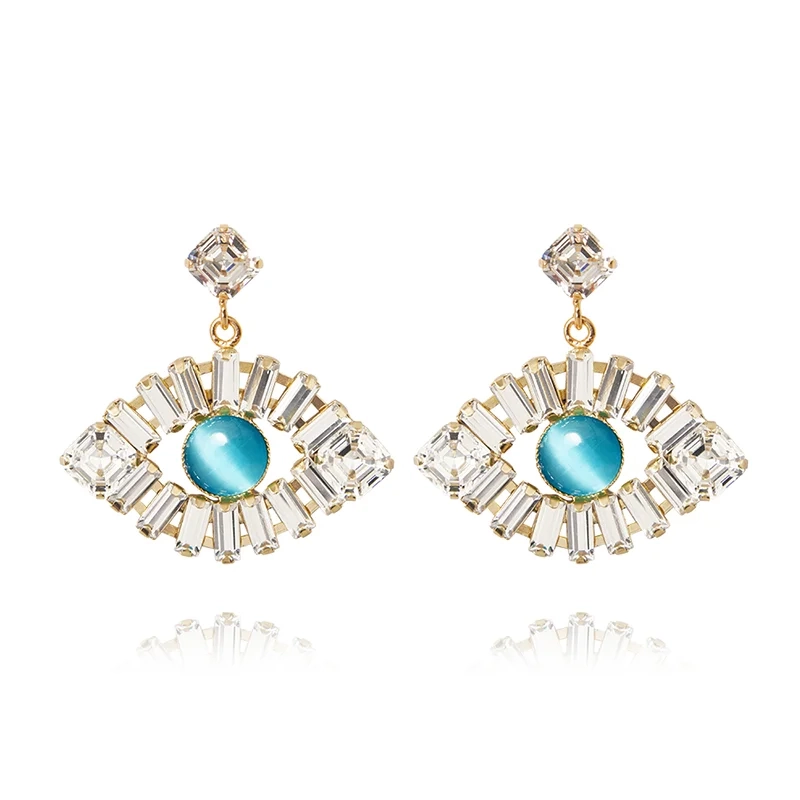 Caroline Svedbom - Greek Eye Statement Earings Gold Crystal/Aquamarine