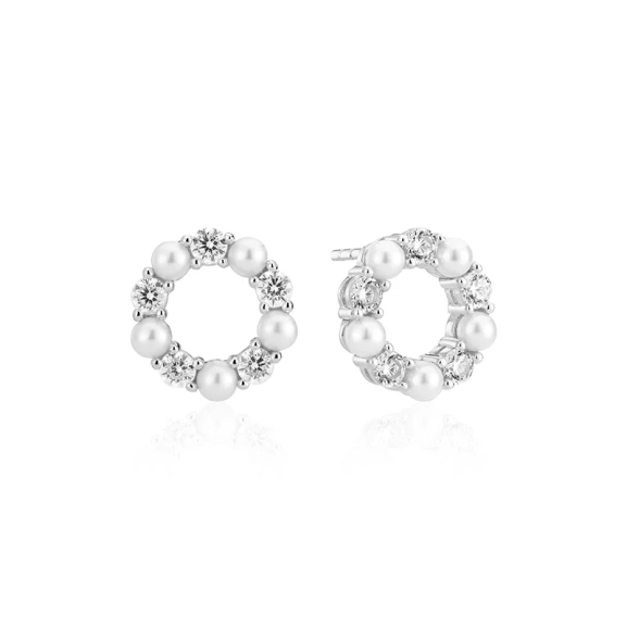 Biella Perla Örhängen i silver med cubic zirconia och sötvattenpärla från Sif Jakobs