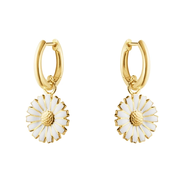 Daisy Vit Hoops Guld örhängen i 18K guldpläterat silver med vit emalj