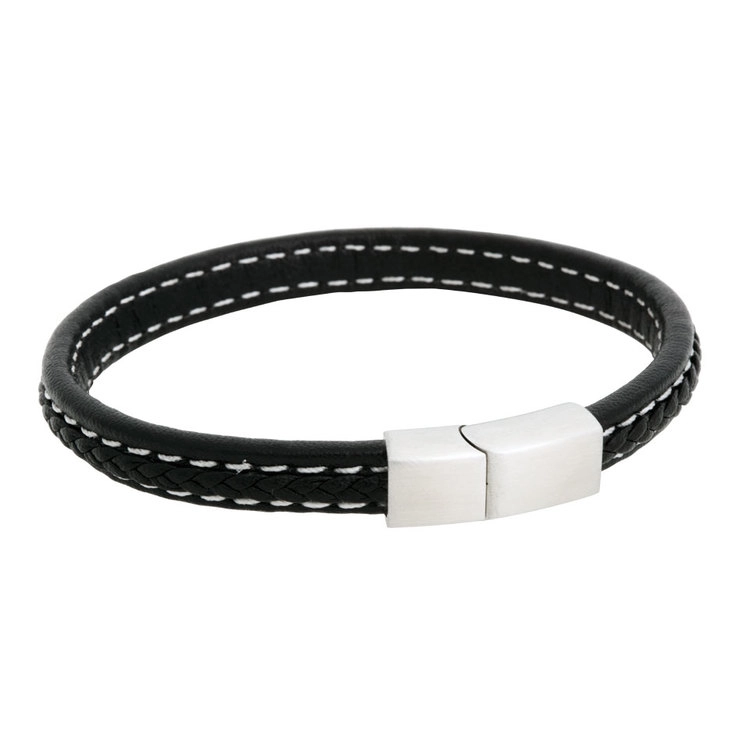 By Billgren – Läderarmband Svart Läder Med Stållås