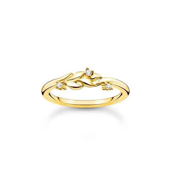 Ring med Blad & Vita Stenar Guld - Thomas Sabo berlock - Snabb frakt & paketinslagning - Nordicspectra.se