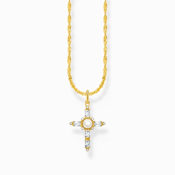 Halsband med Glittrande Kors & Pärla Guld - Thomas Sabo - Snabb leverans & paketinslagning - Nordic Spectra