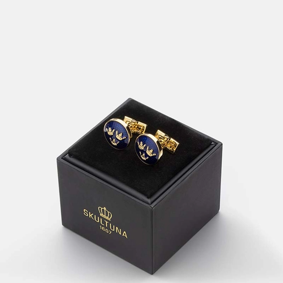 Manschettknappar Tre Kronor Guld Royal Blue - Skultuna - Snabb frakt & paketinslagning - Nordicspectra.se