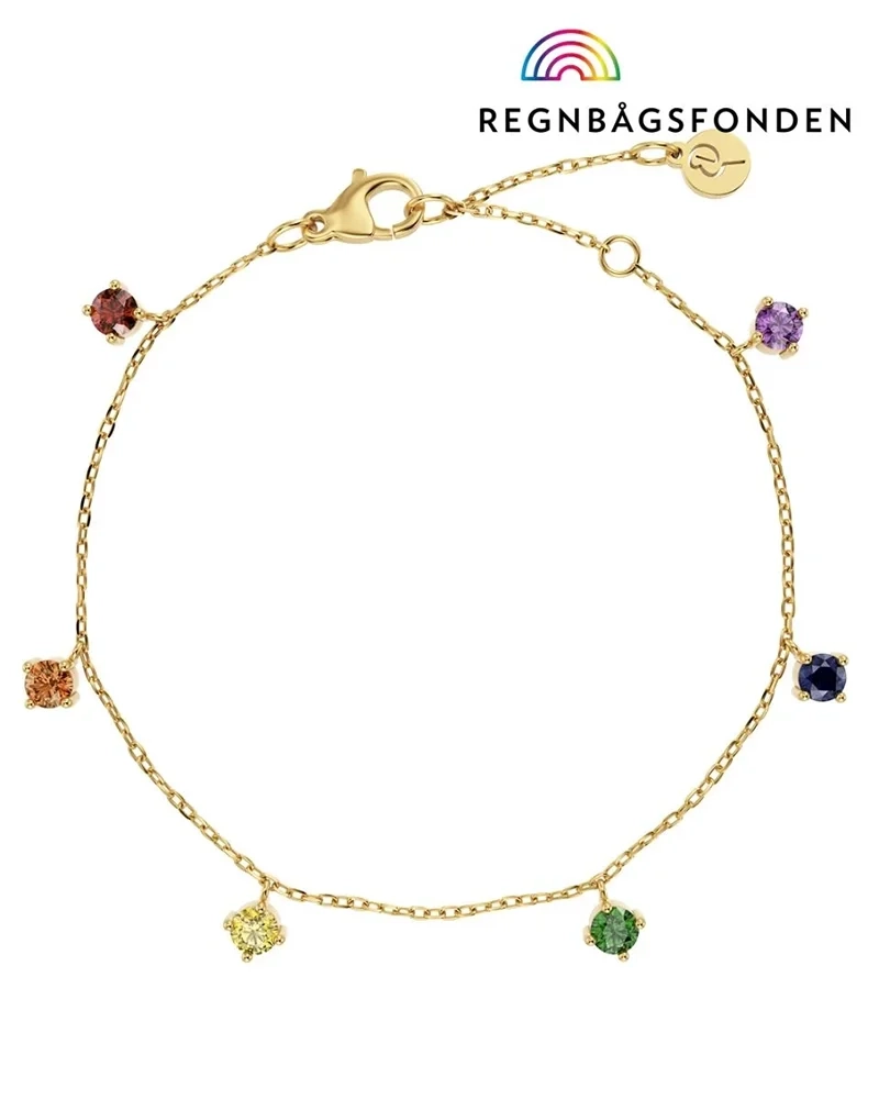 Edblad Rainbow Bracelet Gold med regnbågsfärgade cubic zirconia-stenar på en 14K guldpläterad kedja