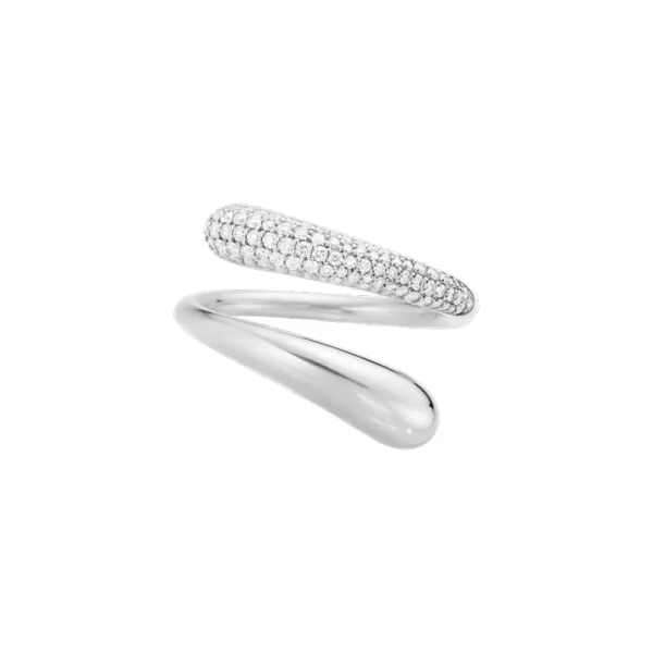 Mercy Simple Twist Ring aus Silber mit wellenförmiger Gestalt und Pavé-Diamanten