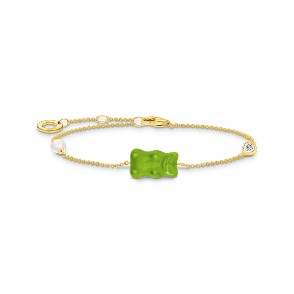 HARIBO Armband Gummibjörn Grön med Pärla & Sten Guld - Thomas Sabo - Snabb leverans & paketinslagning - Nordic Spectra